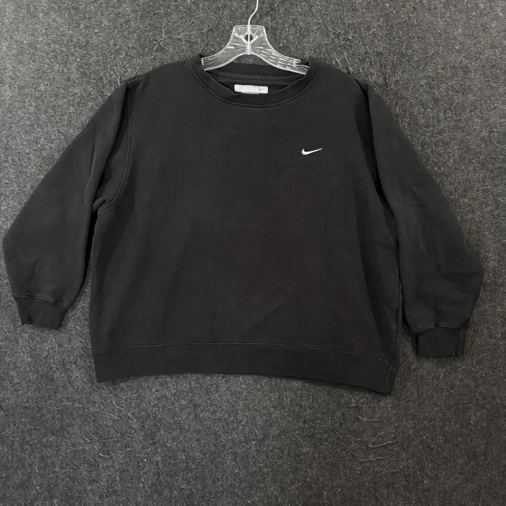 Nike Sweatshirt Women's Medium Black Small Swoosh Fleece Crewneck Pullover